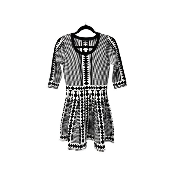 Nina Leonard Sweater Dress Medium Checkered Jacquard Fit & Flare New - Picture 2 of 4